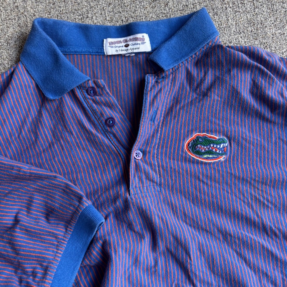 Florida Gators Boca Classics Polo Mens L Blue Striped Short Sleeve Golf Shirt